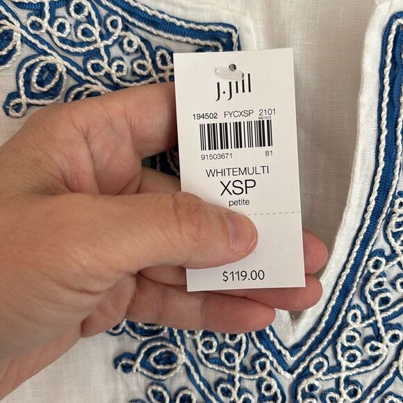 J. Jill love linen women 100% linen Embroidered White and Blue Women's Top tunic - Picture 6 of 11